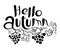 Hello Autumn lettering black and white composition.