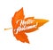 Hello Autumn poster with orange marple leaf