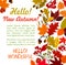 Hello Autumn poster template with fall leaf border