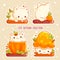 Hello autumn. Set of little kitty in kawaii style. Tiny baby cat in multiple poses. Cute kitten expression sheet collection. Can