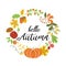 Hello Autumn wreath Fall elements Orange pumpkin maple leaves apple acorn harvest nature design Fall season