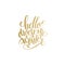 Hello awesome winter handwritten lettering gold text inscription