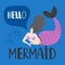 Hello card with happy mermaid vector template