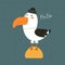 Hello. cartoon gull, hand drawing lettering, decor elements. Summer colorful vector illustration, flat style.