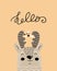 Hello - Cute hand drawn nursery poster with cartoon character animal deer and lettering. In scandinavian style