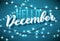 Hello December poster with realistic icicles and christmas sparkling lights. Vector