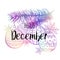 Hello December poster with snowlakes, christmas roys and tree. Motivational print for calendar, glider, invitation cards