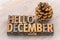 Hello December word abstract in wood type