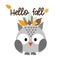 Hello fall, cute little owl, autumn illustration graphic vector