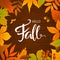 Hello fall seasonal autumn leaves frame background