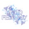 Hello February, blue geometric figures and snowflakes on the white background