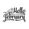 Hello February card. Holiday decor. Lettering