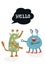 Hello - Funny nursery poster with cute monsters and lettering. Color kids illustration in scandinavian style