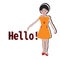 Hello girl sticker for t-shirt, postcard, banner, vector illustration