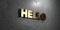 Hello - Gold sign mounted on glossy marble wall - 3D rendered royalty free stock illustration