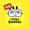 Hello Happy Easter card with rabbit on yellow background. Vector