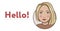 Hello, Hey, Hi Sign. Friendly Woman character, person, smiling blonde girl. Beautiful stylish girl. Illustration. Friendship