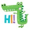 Hello, Hi - Cute Crocodile print design, funny hand drawn doodle, cartoon alligator.