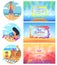 Hello Hot Summer Days Set Vector Illustration