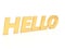 Hello - inscription in gold letters on a white background.