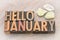 Hello January in vintage wood type