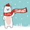 Hello January white polar bear cartoon doodle style vector illustration