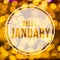 Hello january words on yellow bokeh background