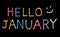 Hello January written on blackboard