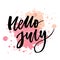 Hello July Phrase Lettering Calligraphy Vector Color Watercolor