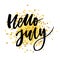 Hello July Phrase Lettering Calligraphy Vector Gold