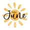 Hello June - Watercolor textured simple vector sun icon. Vector illustration, greeting card for beginning of summer