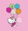 hello kitty flying with colorful balloons cartoon vector illustration editorial