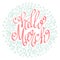 Hello March hand drawn lettering with abstract floral elements.