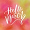 Hello march text at green and pink watercolor background. Spring greetings. Inspirational design for social media.