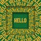 Hello message in square frames with a moving circular yellow green words. Optical illusion concept