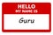 hello my name is guru tag on white