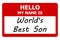 hello my name is world\\\'s best son tag on white