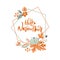 Hello November hand lettering text on polygon vector wreath with autumn leaves and flowers. Inspiration quote. Template