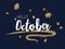 Hello October autumn seasonal calligraphic banner vector design