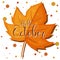 Hello October word logo on an autumn leaf