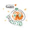 Hello pumpkin, handwritten quotes, beauty treatments, cute pumpkin with a face mask