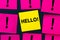 Hello salutation or greeting word to welcome someone or initiate a conversation. Communication concept, introduction. A yellow