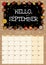 Hello September chalkboard inscription cute cozy hygge 2019 month calendar planner with autumn decor