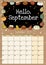 Hello September chalkboard inscription cute cozy hygge 2019 month calendar planner with pumpkins decor