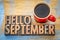 Hello September word abstract in wood type