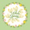 Hello Spring beautiful greeting card with flowers on a white background and stylized inscription. Spring template for