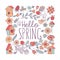 Hello, spring! Bird nests and spring flowers. Vector illustration