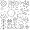 Hello Spring. Coloring page. Black and white vector illustration.