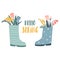 Hello spring. Cute rain boots with flower bouquets