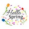 Hello Spring with floral vector poster, flat design. Greeting card with daisies.